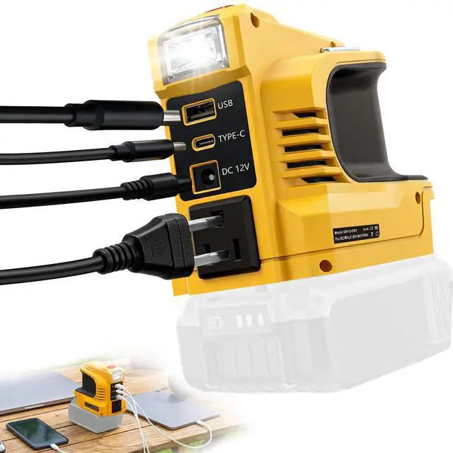 Main image of Real 220W Power Inverter Compatible with DeWalt 20V Battery, DC 20V to AC 110V-120V Portable Power Station with 1 AC Outlet, 1 USB & Type-C, 1 12V DC & 200LM LED (No Battery)