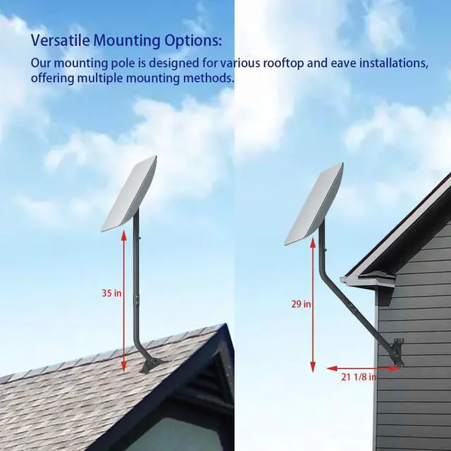 Alt view image 3 of 7 - Universal Antenna Mounting Pole 1.5" Dia x 35" L, Heavy Duty J Mount for Starlink, Weather Station & All Types of Antennas, Adjustable Pivot Lock Bracket for Wall, Eave & Roof
