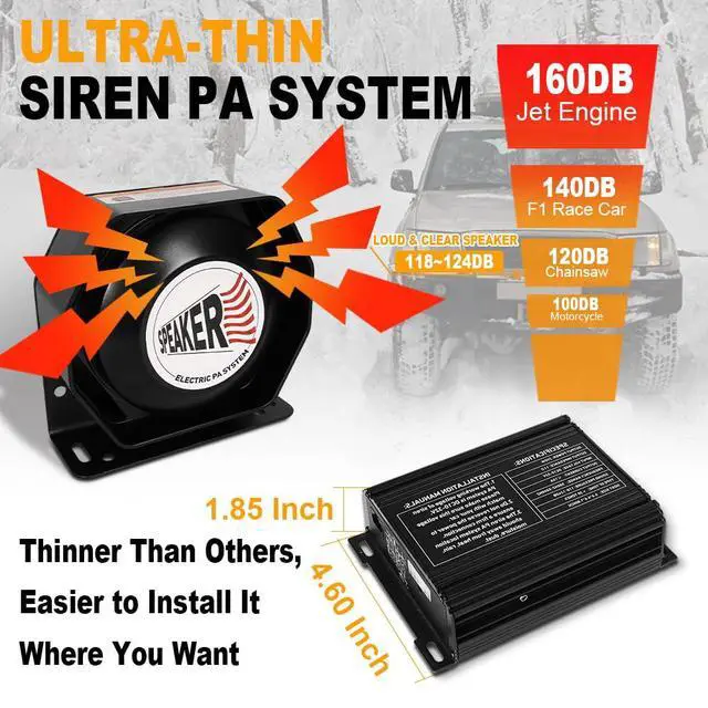 Alt view image 2 of 6 - Emergency Siren Speaker 200W Multi-Tones PA System Slim Speaker Sirens with Handheld Controller & Mic Microphone Electronic Alarm Horn Kit for Tow Truck Car Vehicles Pickup UTV ATV POV RV