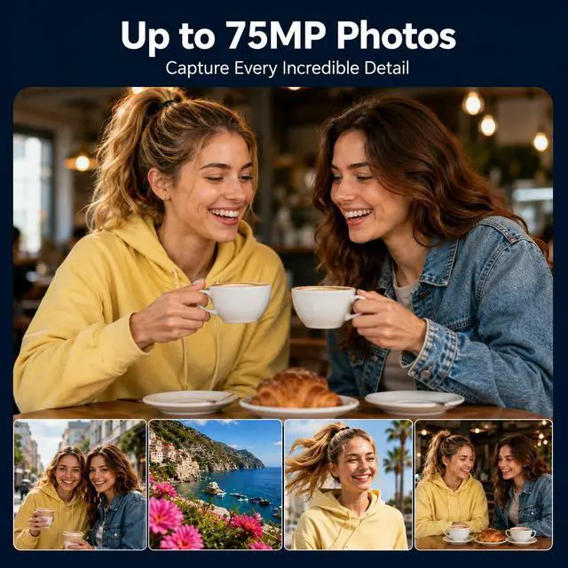 Alt view image 5 of 7 - 4K Vlogging Camera,75MP Pocket Digital Camera with 330° Rotating Lens | YouTube Camera WiFi,1.72" Touch Screen,Face Tracking,16GB TF Card & Tripod,Handheld Camera for Daily Recording