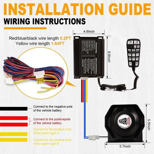 Alt view image 6 of 6 - Emergency Siren Speaker 200W Multi-Tones PA System Slim Speaker Sirens with Handheld Controller & Mic Microphone Electronic Alarm Horn Kit for Tow Truck Car Vehicles Pickup UTV ATV POV RV