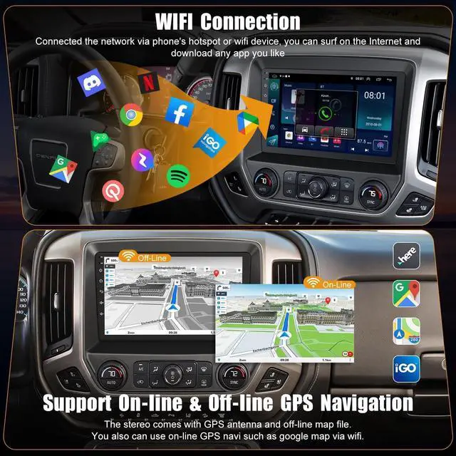 Alt view image 4 of 7 - 10.2 Inch QLED Carplay Screen for Chevrolet Silverado & GMC Sierra 2014-2018(Without Bo-se System),Android 13 Silverado Radio Stereo Support Wireless Carplay &Android Auto,Bluetooth&GPS,2+64GB