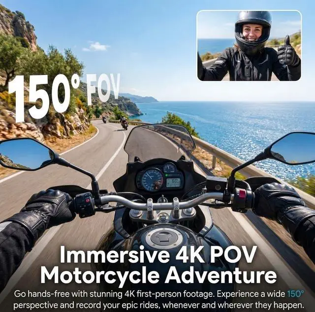 Alt view image 3 of 7 - 4K Mini Body Camera 128GB, Motorcycle Camera Clip-On POV Cam WiFi | 150° Wide Angle, WiFi App Live View, Waterproof Case, Helmet Bike Mount, Mini Action Camera for Cycling Travel Vlogs Kit