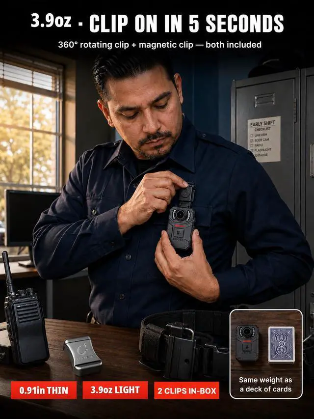Alt view image 3 of 7 - SPIKECAM S3 4K Body Camera with Audio and Video Recording, 160° Wide Angle Body Cam, 2 Inch Screen, Front Record Button, 3.9 oz Lightweight Bodycam for Security Guards and Patrol Officers