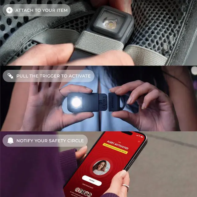 Alt view image 4 of 7 - Pebblebee Halo Personal Safety Alarm, Loud Siren & Strobe | Location Sharing, Rechargeable Keychain w/ Flashlight | Works w/ Apple & Google Find