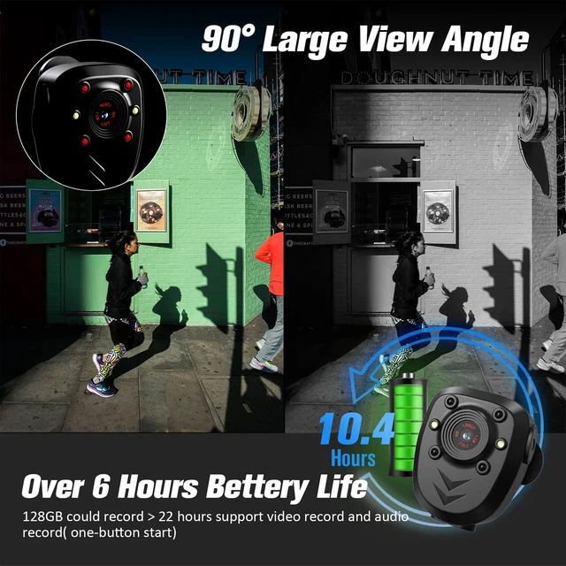 Alt view image 5 of 6 - Mini Body Camera Video Recorder Built-in 128GB Memory Card with Night Vision IR & Loop Record HD 1080P, 4-6 HR Battery Life Wearable Police Cam for Home, Outdoor, Law Enforcement, Security Guard