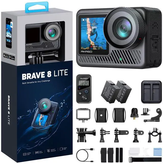Main image of Brave 8 Lite 4K60 Ultra HD Video 48MP Photo Waterproof Action Camera | 33ft Underwater Camera, SuperSmooth Stabilization, HDR, Touch Screen, 5G WiFi, 8X Slow Motion with Helmet Accessories Kit
