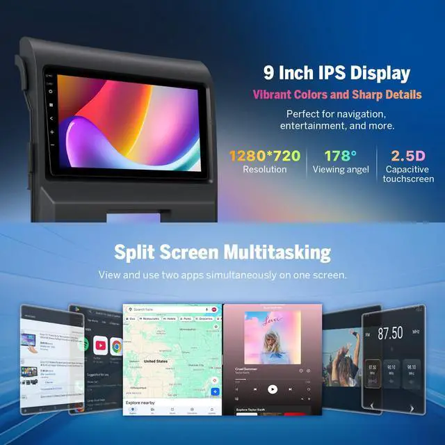 Alt view image 5 of 7 - 9" Android Car Stereo for 2009-2014 Ford F150 FDF1X7A | 4+64GB Wireless CarPlay Android Auto GPS Navigation Bluetooth 5.4 Backup Camera Support Touch Screen Radio Upgrade