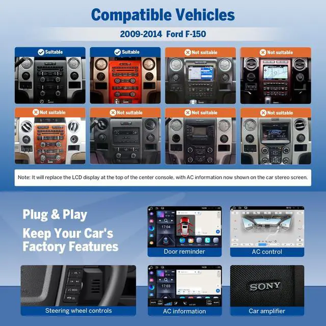 Alt view image 4 of 7 - 9" Android Car Stereo for 2009-2014 Ford F150 FDF1X7A | 4+64GB Wireless CarPlay Android Auto GPS Navigation Bluetooth 5.4 Backup Camera Support Touch Screen Radio Upgrade