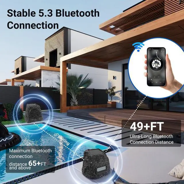 Alt view image 6 of 7 - 6.5" Rock Bluetooth Speakers Outdoor Waterproof IPX7 Wireless Solar Max 200 Watt, TWS Connection Powered with Rechargeable Battery for Garden Patio Deck Pool BackyardBlack1Pair