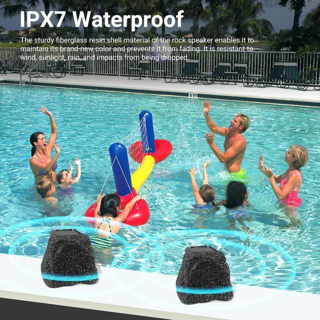 Alt view image 3 of 7 - 6.5" Rock Bluetooth Speakers Outdoor Waterproof IPX7 Wireless Solar Max 200 Watt, TWS Connection Powered with Rechargeable Battery for Garden Patio Deck Pool BackyardBlack1Pair