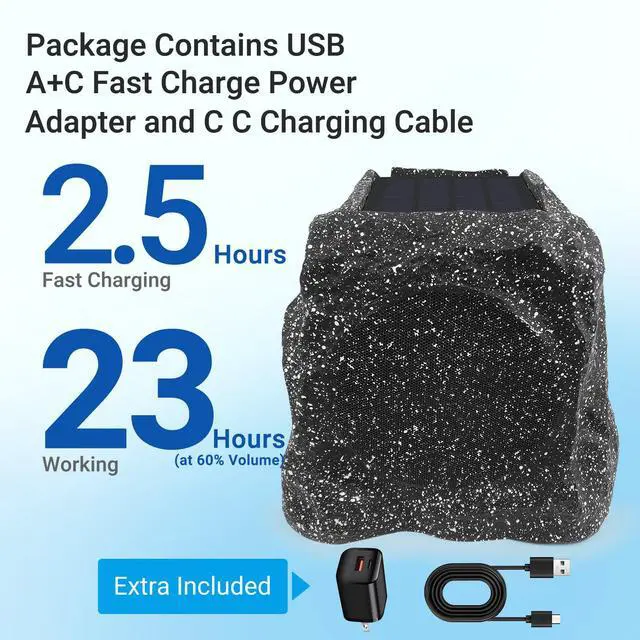 Alt view image 4 of 7 - 6.5" Rock Bluetooth Speakers Outdoor Waterproof IPX7 Wireless Solar Max 200 Watt, TWS Connection Powered with Rechargeable Battery for Garden Patio Deck Pool BackyardBlack1Pair