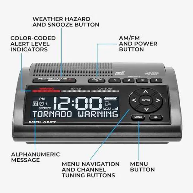 Alt view image 4 of 7 - Deluxe Home and Travel Emergency Radio - NOAA Weather Alert Scanner, Flashlight, Alarm Clock and AM/FM