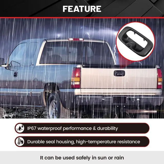 Alt view image 6 of 7 - Tailgate Handle Backup Camera Fit for 1999-2006 Chevrolet Chevy Silverado/GMC Sierra 1500 2500 3500HD Pickups Reverse Rear View Backup Camera, Waterproof Guideline w/12V Power Cable RCA Plug