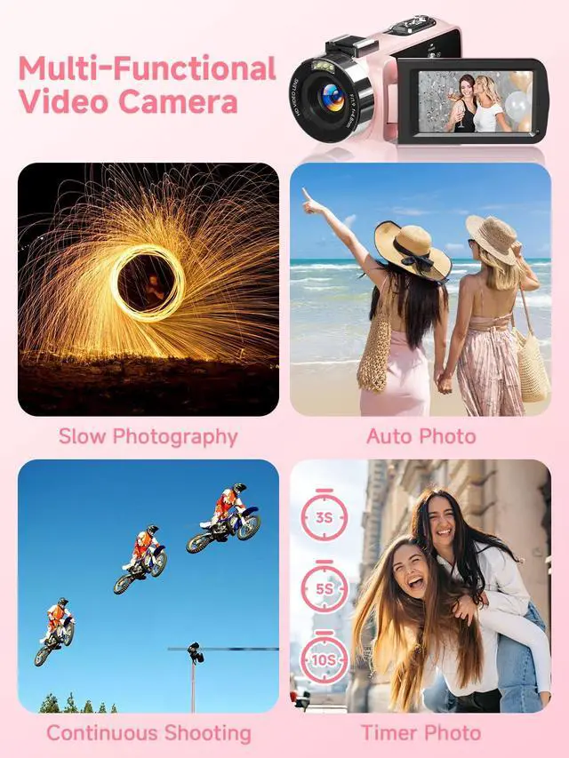 Alt view image 5 of 7 - 4K Video Camera Camcorder,UHD 56MP Camera Recorder,WiFi Vlogging Cameras for YouTube with IR Night Vision,18X Digital Zoom 3.0''Touch Screen Cam Corder with 64GB Card,Remote Control,Webcam,Pink