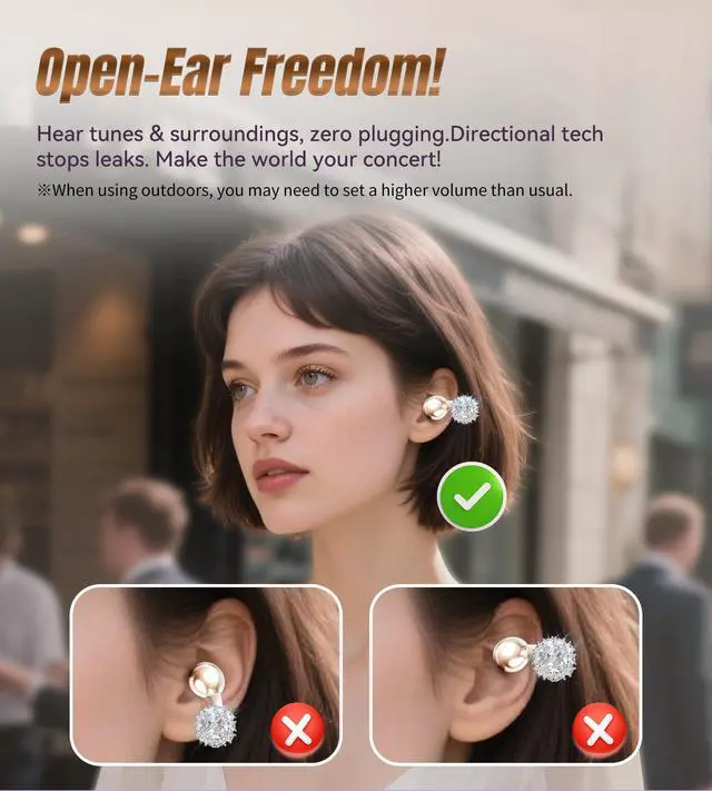 Alt view image 5 of 7 - King Lucky i121 Open Ear Clip On Earbuds Wireless Bluetooth Ear Clip Headphones with Mic,Noise Cancelling, Waterproof IPX4,For Small Ears,Perfect for Running,Sports,Glasses Wearers (05-Pearl White)