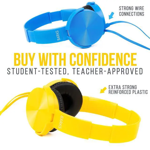 Alt view image 6 of 6 - Select Classroom Headphones Bulk 10 Pack On-Ear Wired 3.5mm Mixed Colors | Durable Everyday Student Use, Colorful Class Set, Tangle-Free Cords, Adjustable Fit All-Day Comfort, Easy Clean, K-12 Schools