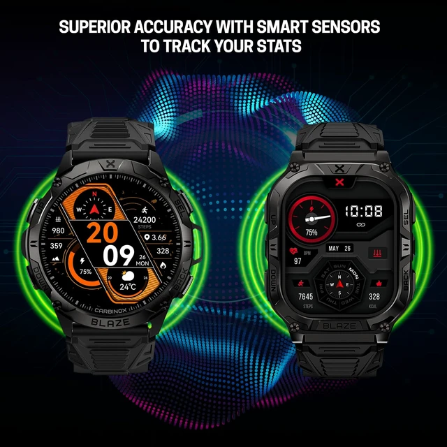 Alt view image 4 of 7 - Blaze Smart Watch for Men Bundle, Fitness GPS, 6 Bands, Round Includes tempered glass, metal strap and charger; MIL-STD-810H tested, IP69K waterproof, compatible with Android and iOS