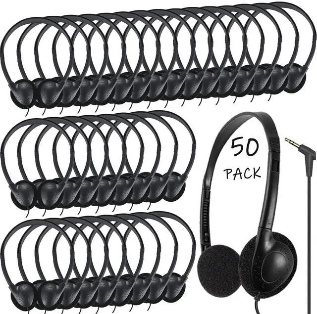 Main image of 50 Pack Classroom Headphones Bulk for Students School, Wired Class Set Headphones for Kids Children Toddler Boys Girls Teen(Black)