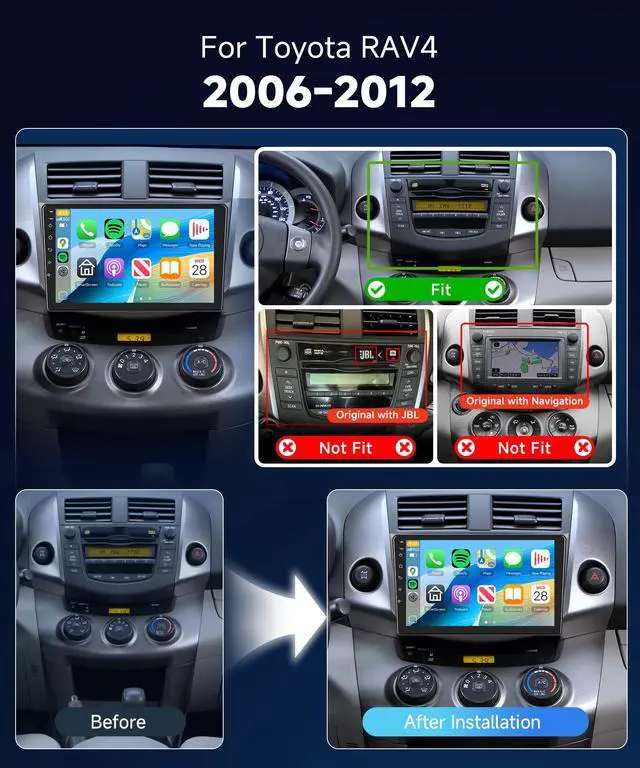 Alt view image 2 of 7 - 8Core4+64G Car Stereo for Toyota RAV4 2006-2012 Wireless CarPlay/Android Auto Android Radio with Qualcomm 9" IPS Touch Screen,BT5.1,DSP Hi-Res,GPS,SWC,Backup Camera for Toyota RAV4 Radio