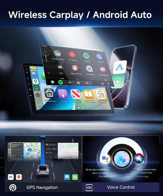 Alt view image 3 of 7 - 8Core4+64G Car Stereo for Toyota RAV4 2006-2012 Wireless CarPlay/Android Auto Android Radio with Qualcomm 9" IPS Touch Screen,BT5.1,DSP Hi-Res,GPS,SWC,Backup Camera for Toyota RAV4 Radio