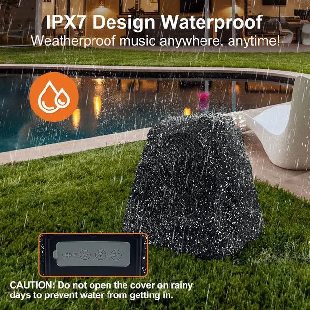 Alt view image 3 of 7 - 8" Rock Speakers Outdoor Waterproof - 5.3 Bluetooth Wireless Speaker Solar Powered Max Peak 240W for Garden,Patio,Deck,Pool,Backyard (Gray 1 Pair)