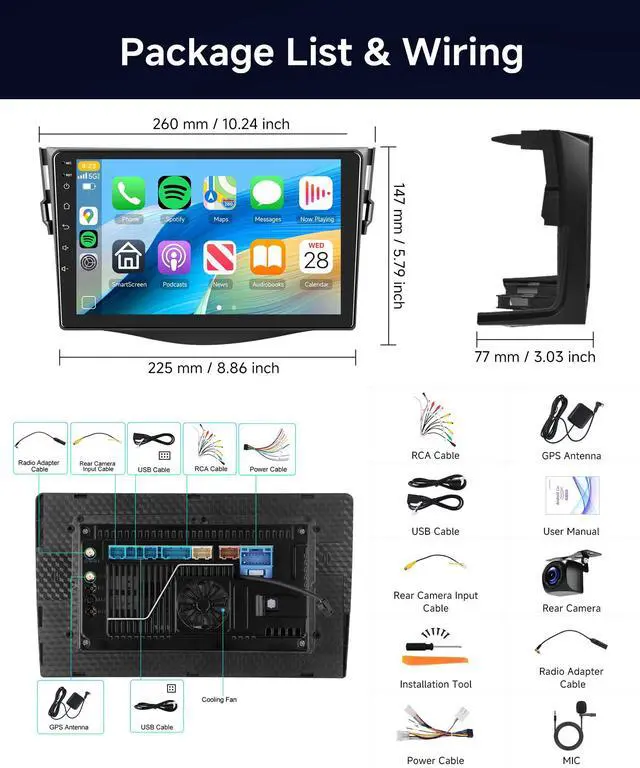 Alt view image 6 of 7 - 8Core4+64G Car Stereo for Toyota RAV4 2006-2012 Wireless CarPlay/Android Auto Android Radio with Qualcomm 9" IPS Touch Screen,BT5.1,DSP Hi-Res,GPS,SWC,Backup Camera for Toyota RAV4 Radio