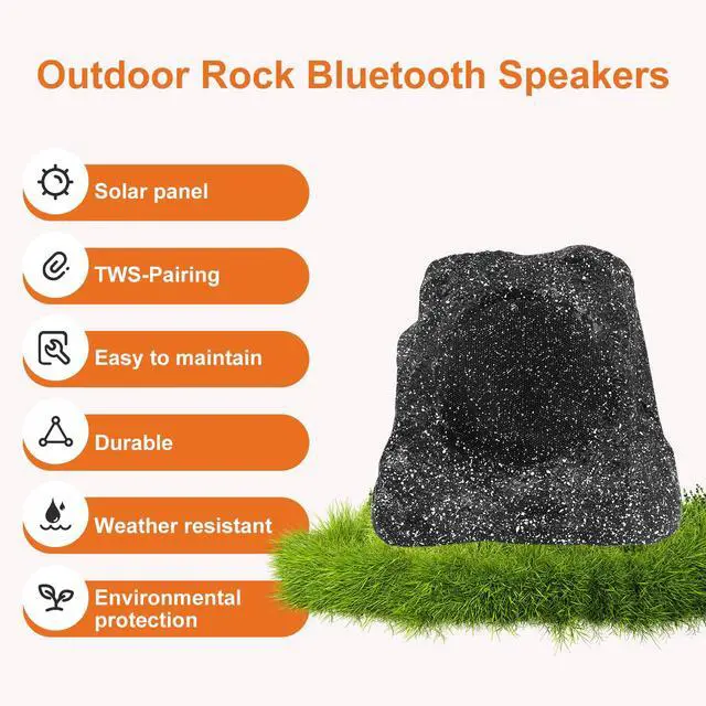 Alt view image 5 of 7 - 8" Rock Speakers Outdoor Waterproof - 5.3 Bluetooth Wireless Speaker Solar Powered Max Peak 240W for Garden,Patio,Deck,Pool,Backyard (Gray 1 Pair)