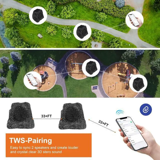 Alt view image 7 of 7 - 8" Rock Speakers Outdoor Waterproof - 5.3 Bluetooth Wireless Speaker Solar Powered Max Peak 240W for Garden,Patio,Deck,Pool,Backyard (Gray 1 Pair)