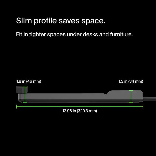 Alt view image 3 of 5 - Power Strip Surge Protector with 8 Outlets, 6 ft Long Flat Plug Heavy Duty Extension Cord + Overload Protection for Home, Office, Travel, Compuer Desktop & Phone Charging Brick (3,550 Joules)