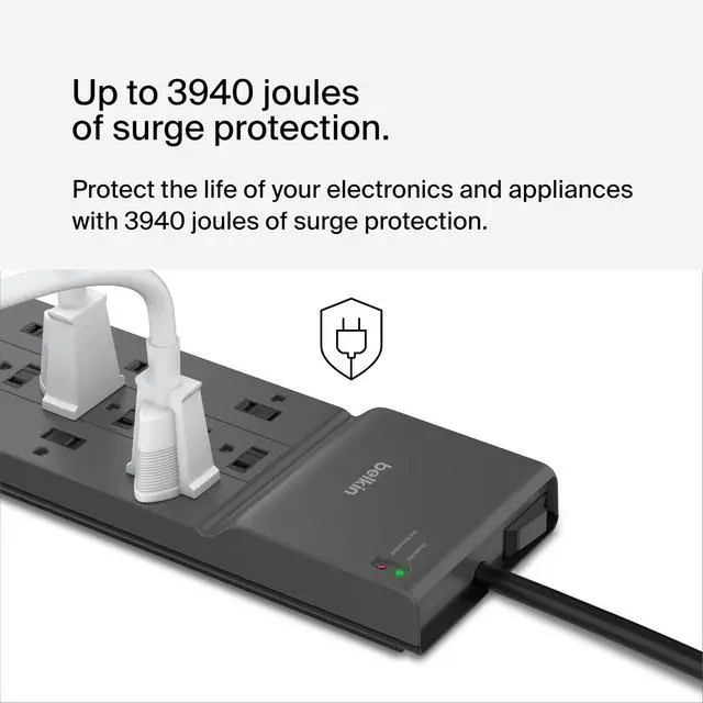 Alt view image 2 of 5 - Power Strip Surge Protector with 8 Outlets, 6 ft Long Flat Plug Heavy Duty Extension Cord + Overload Protection for Home, Office, Travel, Compuer Desktop & Phone Charging Brick (3,550 Joules)