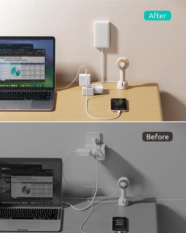 Alt view image 7 of 7 - 3FT Short Extension Cord with Outlet Cover, 3 Outlets and 4 USB Ports | Flat Plug Power Strip, Outlet Concealer, Small, Wall Mountable, Flat Face Outlet Extender Hidden Behind Couch, Bed, White