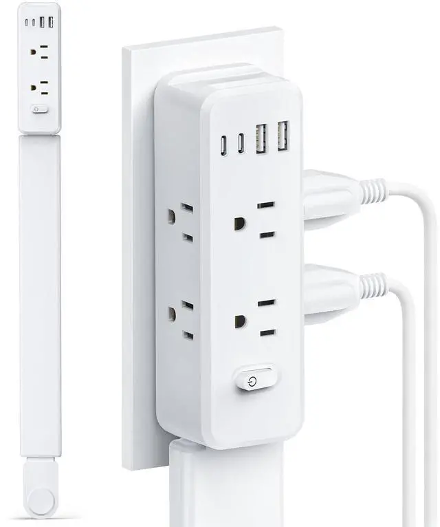 Main image of Outlet Extender Stick, 360° Rotating Wall Outlet Expander with 22-35" Extendable Base, 10-in-1 Power Strip Stick with 6 AC Outlets, 4 USB Ports (2 USB-C), Flat Plug for Behind Couch, Home, Office