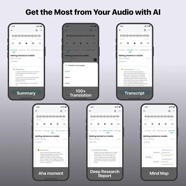 Alt view image 3 of 7 - TicNote AI Voice Recorder, AI Transcription & Summary, 64GB | with Case, APP Control, 120+ Languages, Dual-Mode Recording, Voiceprint Identification, AI Shadow, 600 Minutes Free/Month