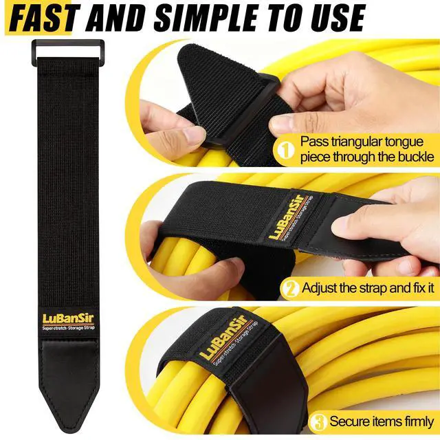 Alt view image 3 of 7 - Cinch Straps, 2" x 18" (6 Pack) for Extension Cords Organization | Elastic Hook and Loop Storage Straps with Buckle for Bicycle, Truck, Boat and More for Ropes, Hoses Organization