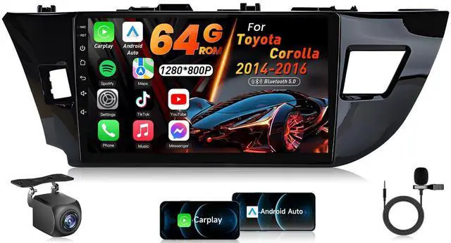 Main image of 4Core 64G ROM Car Radio Stereo for Toyota Corolla 2014-2016: 5G-WiFi | 10" 1280*800 Touch Screen Head Unit Wireless Carplay Android Auto Bluetooth GPS RDS EQ HiFi FM Mirror Link SWC Backup Camera