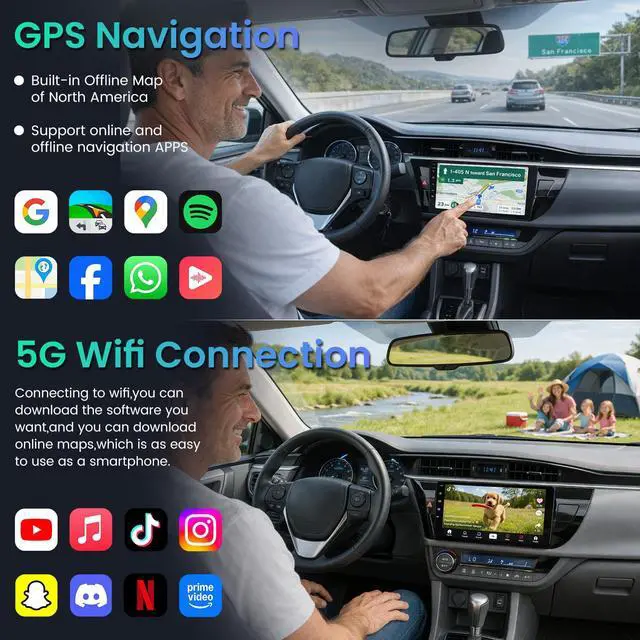 Alt view image 2 of 7 - 4Core 64G ROM Car Radio Stereo for Toyota Corolla 2014-2016: 5G-WiFi | 10" 1280*800 Touch Screen Head Unit Wireless Carplay Android Auto Bluetooth GPS RDS EQ HiFi FM Mirror Link SWC Backup Camera