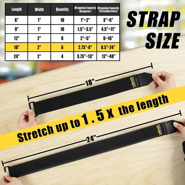 Alt view image 5 of 7 - Cinch Straps, 2" x 18" (6 Pack) for Extension Cords Organization | Elastic Hook and Loop Storage Straps with Buckle for Bicycle, Truck, Boat and More for Ropes, Hoses Organization