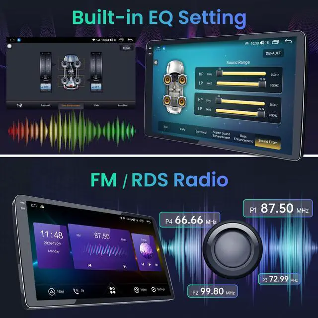 Alt view image 5 of 7 - 4Core 64G ROM Car Radio Stereo for Toyota Corolla 2014-2016: 5G-WiFi | 10" 1280*800 Touch Screen Head Unit Wireless Carplay Android Auto Bluetooth GPS RDS EQ HiFi FM Mirror Link SWC Backup Camera