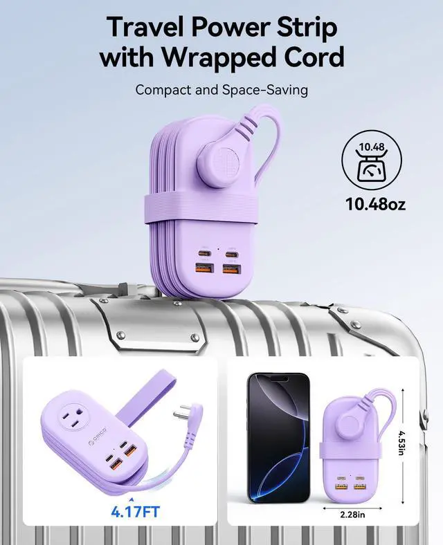 Alt view image 5 of 7 - 65W GaN Travel Power Strip with Flat Plug and 4FT Extension Cord | 7-in-1 Charging Ports (3 AC Outlets/2 USB-A/2 USB-C), Fast Charger for MacBook Pro/Air, iPad Pro, iPhone 17/16/15- AP3