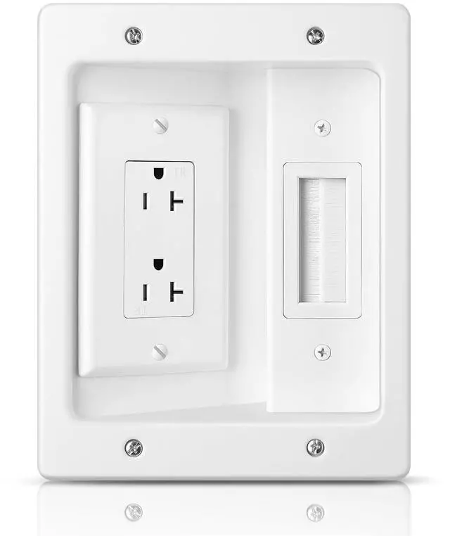 Main image of Wall Cable Concealer Kit, in Wall Cable Management Kit for TV, Recessed Outlet with Cable Management Box, in Wall Power Kit Hides TV Cords and Cables, Fits All Plugs, White