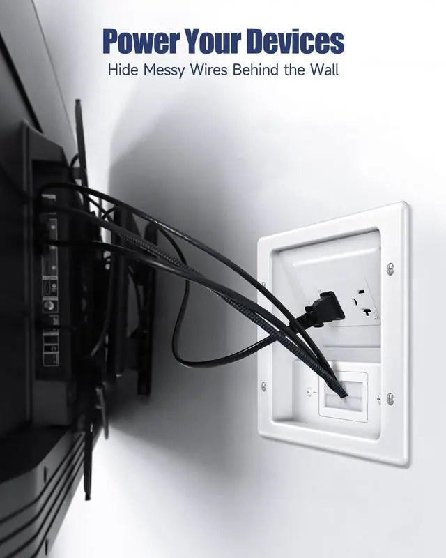 Alt view image 2 of 7 - Wall Cable Concealer Kit, in Wall Cable Management Kit for TV, Recessed Outlet with Cable Management Box, in Wall Power Kit Hides TV Cords and Cables, Fits All Plugs, White