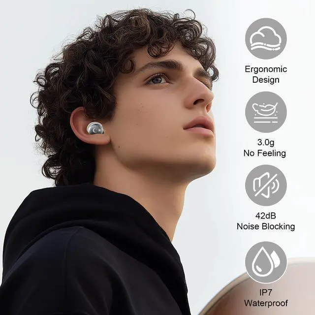 Alt view image 7 of 7 - Sleep Headphones Small Design for Side Sleepers, Clear Call Sleep Earbuds,Waterproof Earphones 2026 Off White