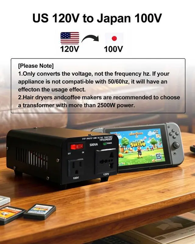 Alt view image 2 of 7 - 500W US to Japan Voltage Converter 120V to 100V Step Down Transformer | for Japanese Appliances (turntable/player/Amplifier/yogurtia/consoles/synthesizers, etc.) use in US