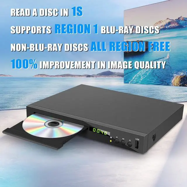 Alt view image 2 of 7 - HD Blu Ray Player, Blue Ray/DVD/CD Player for TV, Play Region A/1 Blu-ray Disc and DVD Discs, Blu-ray DVD Player with HDMI/AV/Coaxial Output, USB Input, Built-in PAL NTSC (Zone 1 Blu-ray)