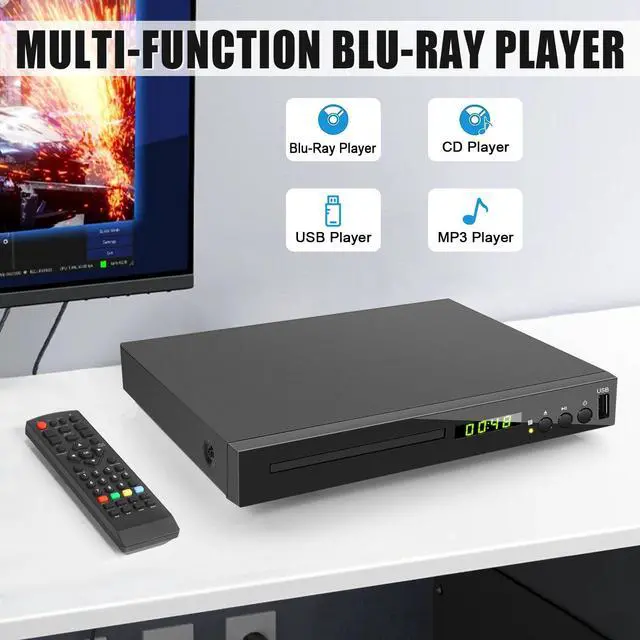Alt view image 3 of 7 - HD Blu Ray Player, Blue Ray/DVD/CD Player for TV, Play Region A/1 Blu-ray Disc and DVD Discs, Blu-ray DVD Player with HDMI/AV/Coaxial Output, USB Input, Built-in PAL NTSC (Zone 1 Blu-ray)