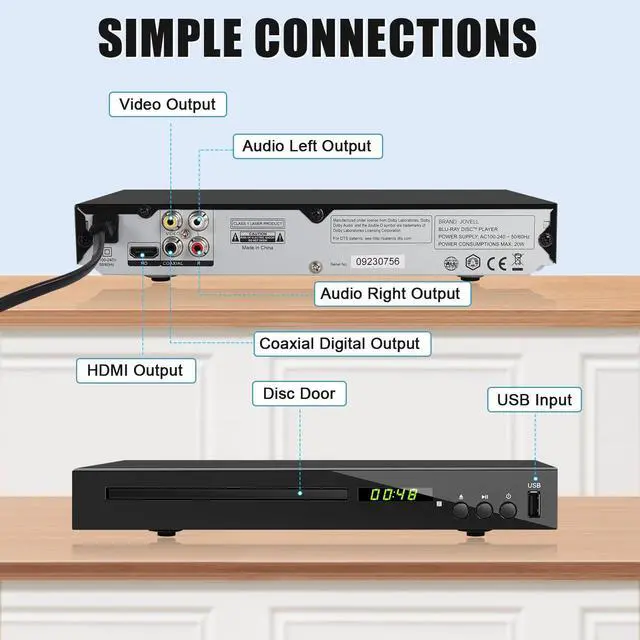 Alt view image 5 of 7 - HD Blu Ray Player, Blue Ray/DVD/CD Player for TV, Play Region A/1 Blu-ray Disc and DVD Discs, Blu-ray DVD Player with HDMI/AV/Coaxial Output, USB Input, Built-in PAL NTSC (Zone 1 Blu-ray)