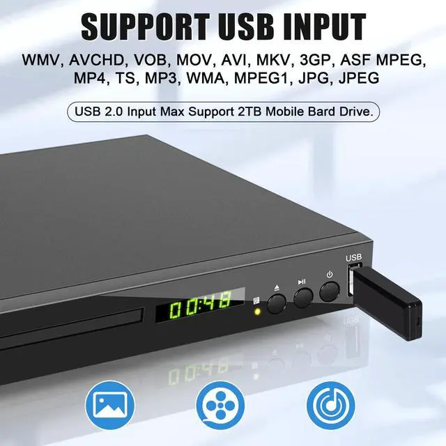 Alt view image 6 of 7 - HD Blu Ray Player, Blue Ray/DVD/CD Player for TV, Play Region A/1 Blu-ray Disc and DVD Discs, Blu-ray DVD Player with HDMI/AV/Coaxial Output, USB Input, Built-in PAL NTSC (Zone 1 Blu-ray)