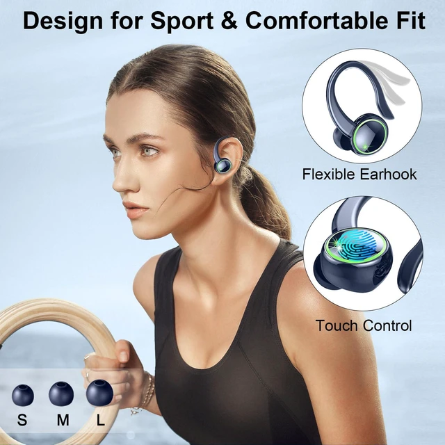 Alt view image 5 of 7 - Wireless Earbuds Sports, Bluetooth 5.4 Headphones Hifi Stereo, Over-Ear Buds with 50H Playback, Earhooks Design, ENC Noise Cancelling Mic, IP7 Waterproof, Fitness Headset for Gym Running Workout