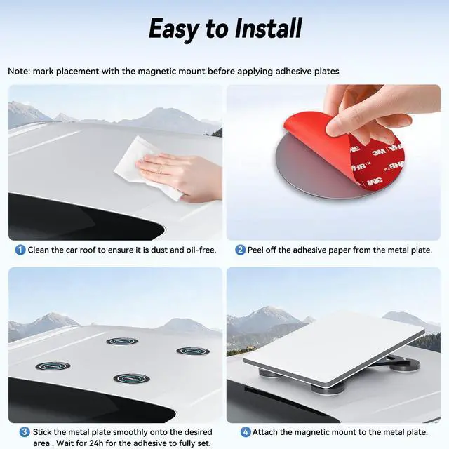 Alt view image 6 of 7 - 4PCS Starlink Mini/Gen 3 Magnetic Mount Plates, Adhesive Metal Plate Magnetic Pads for Satellite Dish Magnetic Car Mount, Starlink Mounting Accessory for Car Truck SUV Aluminum/Glass Cab Roof